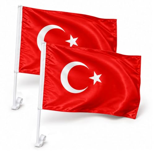 Murago - 2er Set Türkei Autofahne - Autodeko Fahne Flaggen für Auto Fußball Fanartikel Bayrak WM EM Autofensterfahne Autoflagge