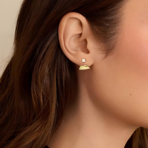 Small CZ Studs Earrings for Women 925 Sterling Silver Post 14K Gold Plated Tiny Cubic Zirconia Wide Jacket Earrings for Women2