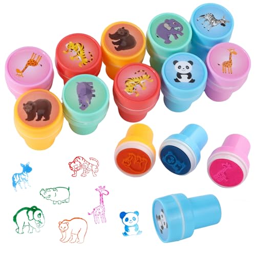 JSMTKJ 30 Pièces Tampons Enfants, Ensemble de Tampons Animaux Multicolores, Mini Tampon Encreur en Plastique pour Cadeaux de Fêtes, Récompenses Scolaires,...