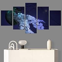 SIGNWIN 5 Panel Canvas Wall Art Group Jellyfish Marine Life Multicolor Photography Realism Tropical Ultra Whimsical for Home Decorations Ready to Hang - 60