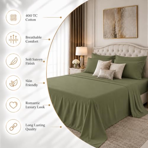 Image of LINENWALAS 100% Cotton Bedsheet with Pillow Cover for Single Size Bed, Natural Soft 400tc Long Staple Imported Egyptian Cotton Premium Oeko-Tex Certified Bed Sheet (60 inch x 90 inch, Moss Green)