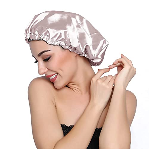 Image of Stain Bonnet Silk Sleep Cap Adjustable Satin Cap for Night Sleeping Hair Bonnet Reversible Double Layer