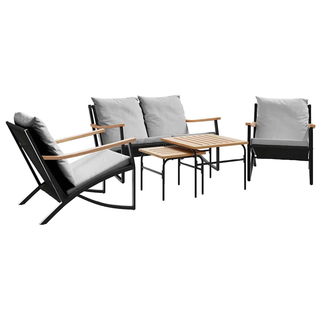 KCCKOM Garden Furniture Set 5 Piece Balcony Furniture Set with Cushions Black Steel