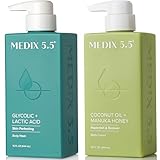 Medix 5.5 Coconut Oil + Manuka Honey Moisturizing Body Cream + Glycolic Acid + Lactic Acid Exfoliating Body Wash Set