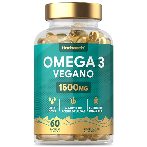 Omega 3 Vegano 1500mg de Aceite de Algas (DHA + EPA 690mg) | 60 Cápsulas Blandas | Aceite de Origen Vegetal | 100% Vegan | de Horbaach