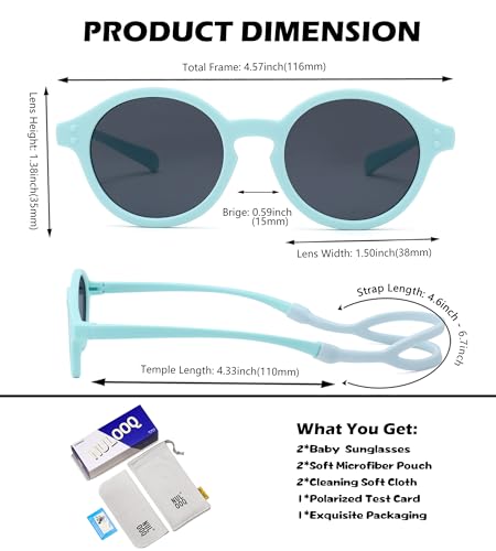 Image of NULOOQ Polarized Baby Sunglasses with Silicone Strap - Bendable TPEE Flexible Infant Sunglasses 0-24 Months