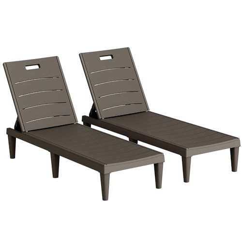 Homall Patio Chaise Lounge Chairs Set of 2, Outdoor Lightweight Lounge Chairs, 5 Position Adjustments Backrest for Outside Pool, Garden, Patio and Beach, Deep Brown