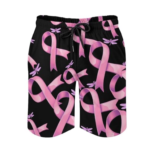 Breast Cancer Awareness Ribbon Dragonfly Men's Swim Trunks Quick Dry Board Shorts Hawaiian Beach Shorts With Pocket4