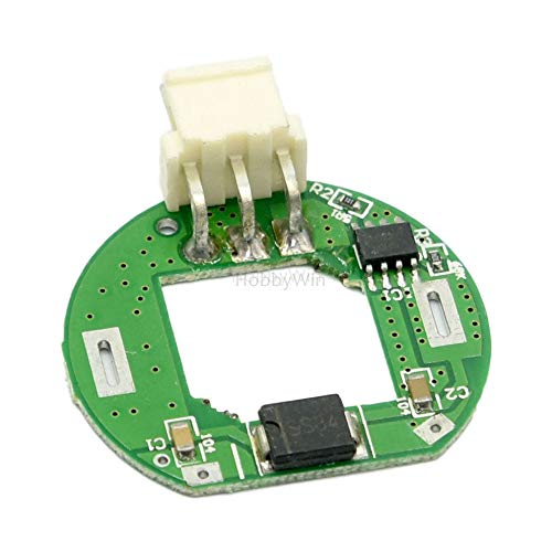 Angled view of the JABO 2033S motor drive board, showing the white connector and the circular shape of the board.