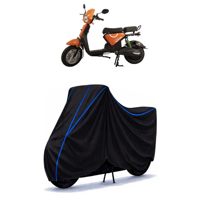 Image of Scooty Cover Water Resistant for Lectrix ECity Zip | Universal Scooter & Bike Cover | Heavy Duty UV Dust, Rain & Scratch Protection | Elastic Fit All Weather Indoor Outdoor | Black with Blue Piping
