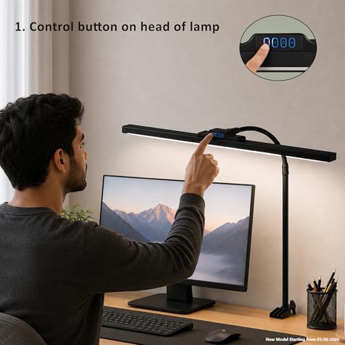 Image of Isomars LED Desk lamp for Computer Monitor and Laptop, Eye Friendly Study lamp with Clamp, 3 Color Modes & 10 Step Brightness, 24 Inch, Perfect for Reading, Studing, Working (Black)