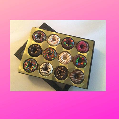 Chocolate Works Chocolate Marshmallow Donut Assortment Box 12ct. Marshmallow Dipped in Chocolate with Sprinkles, Toffee, Chocolate Covered Candies and More