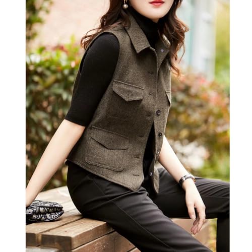 Women's Herringbone Wool Vest Lapel Waistcoat Casual Fashion Sleeveless Jacket Suit vests for Lady2