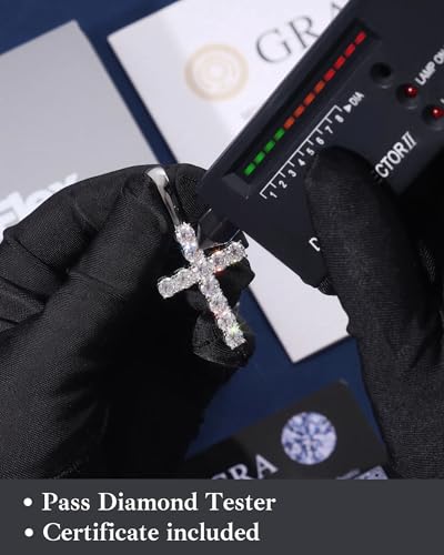 LuxeFlex 925 Silver Moissanite Cross Pendant, VVS D Clarity Moissanite Rhodium Plated White Gold Classic Cross Pendant, Hip Hop Fashion Sparkling Traditional Necklace Gift3