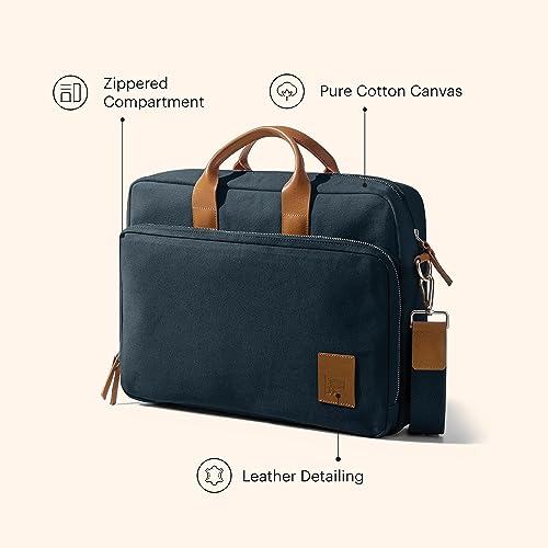 Image of DailyObjects 100% Cotton Canvas Commute Laptop Messenger Bag (19L) for Men & Women | Travel Shoulder With Trolley Sleeve | Metal Zip Closure | Leather Handles | Padded Laptop Compartment For 16 inch