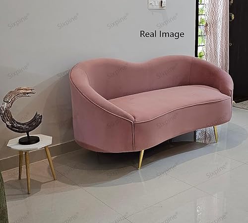 Image of Rosewood Luxury Curved Sofa in Premium Velvet-Fabric | Solid Wood Structure | High Density Foam | Sturdy Golden Legs | Comfortable & Stylish Couch for Modern Living Room (Rose Pink, 2 Seater)