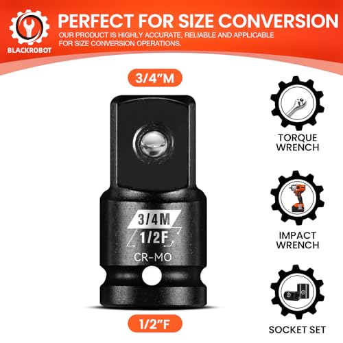Image of BLACKROBOT 1 /2 inchF To 3 /4 inchM Impact Socket Adapter, Cr-Mo Steel Exceeds ANSI Standards, Square Drive Reducer for Impact Driver Wrench