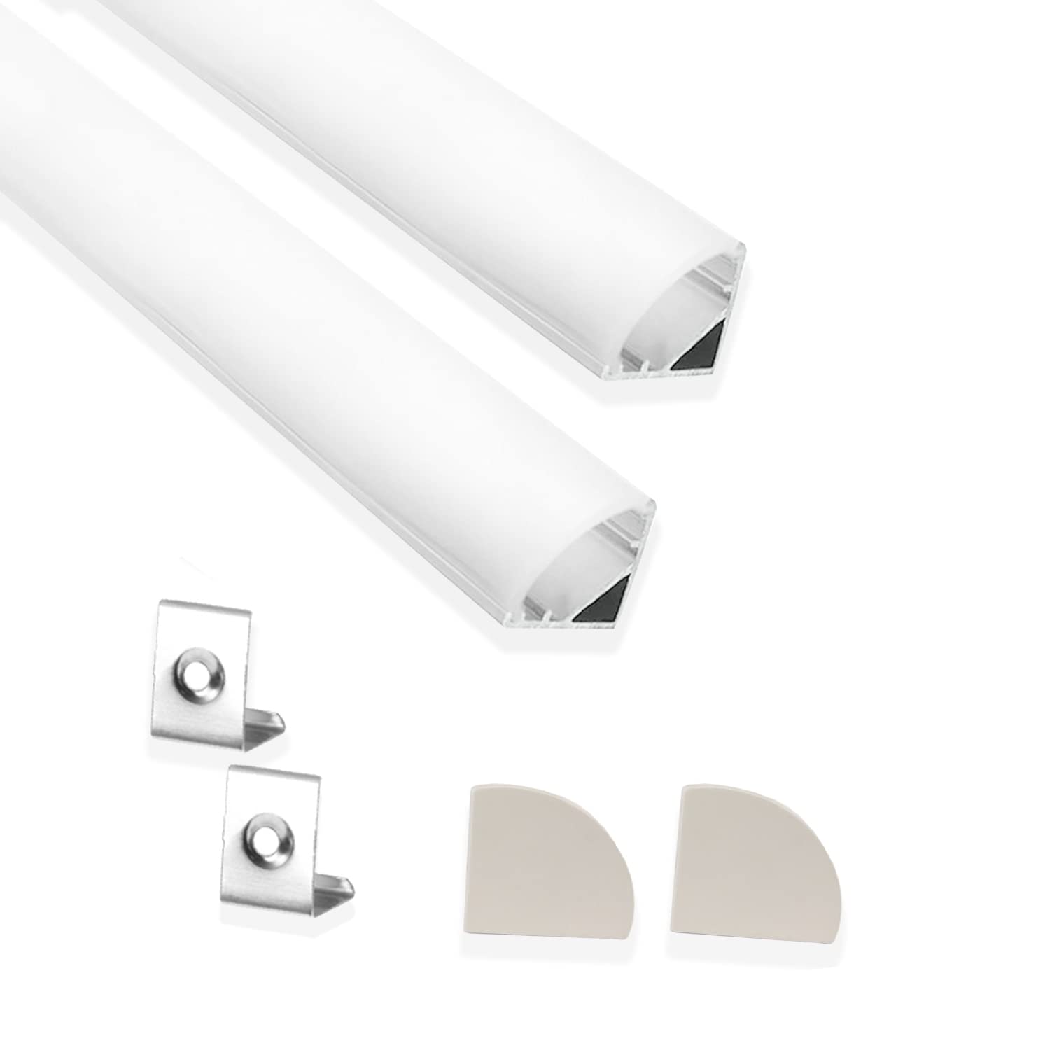 (16x16mm) Aluminium Round LED Strip Lights 1Meter Aluminium Round Profile Light Channels Corner with Diffused Cover, End Caps and Mounting Clips Without LED Straight Linear - Pack of 2