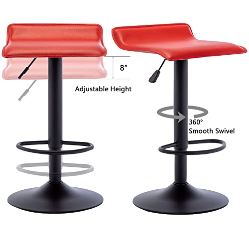 Vogue Furniture Direct Adjustable Bar Stools Set Of 2, Modern Swivel Pu Leather Airlift Barstools, Backless Kitchen Counter Height Bar Chair For Dining Room (Red, Black Base) #TOP4