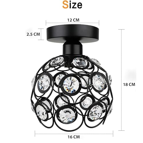 Image of Modern Crystal Flush Mount Ceiling Light | Gold Finish Decorative Ceiling Lamp for Hallway, Bedroom, Living Room, Balcony & Foyer | Warm Light Home Decor Fixture (Black Dual Ring)