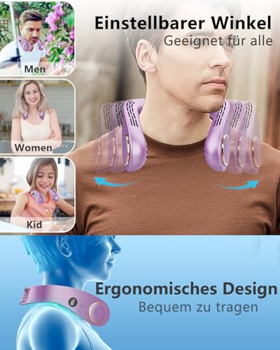 Image of Personal Neck Fans that Blow Cold with Cooling Plate, Wearable Around Bladeless Cooling Device, Rechargeable Head Neck Coolers for Kids Women Men Extremely Hot Weather Outdoor Indoor, Purple