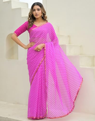 Image of SIRIL Women's Chiffon Printed Saree with Unstitched Blouse Piece