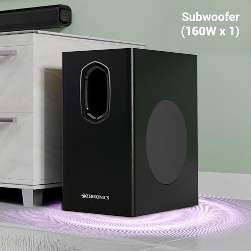 Image of ZEBRONICS Juke BAR 7400 PRO 5.1 Channel soundbar with 6.5 inch subwoofer, 400W RMS, Dual Rear Satellites, HDMI (ARC), Optical in, AUX, BT v5.0, USB in, Remote Control,LED Display and Wall Mount(Black)