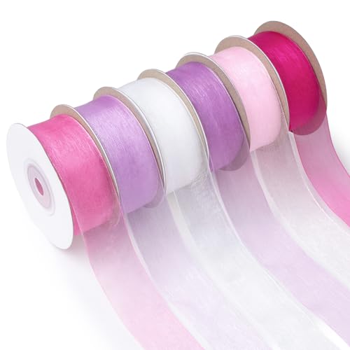 Mlurcu 1 Inch Sheer Organza Ribbon 6 Rolls 150 Yards