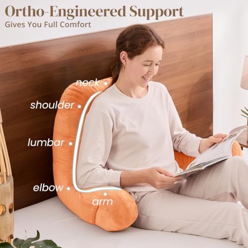 Image of Sasttie Reading Pillow for Bed, Back Pillow for Sitting Up, Orange | 23 inch Backrest Support Cushion for Couch, Sofa, and Floor, Dorm Essentials, OEKO-TEX, Adjustable Down Alternative Fill