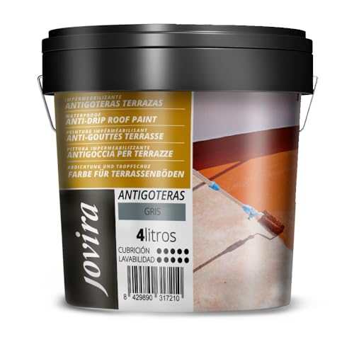 JOVIRA PINTURAS Pintura Impermeabilizante Antigoteras.Revestimiento Elastico Para Terrazas, Paredes Medianeras y Tejados. (4 Litros, Gris) A-50