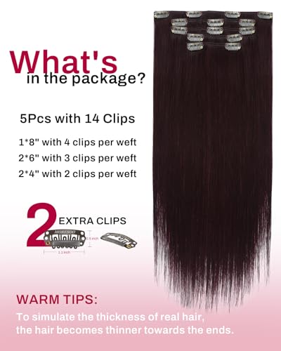 Image of Moresoo Dark Red Hair Extensions Clip ins Human Hair Short 10 inch 80g | Clip in extensions real human hair, 5pcs, remy human hair, straight texture, lightweight design for short daily styles