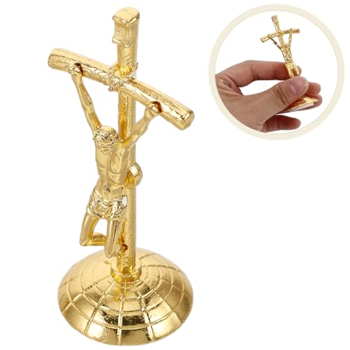 Crucifijo de pie con estatua de Jesús de aleación de zinc vintage miniatura 6