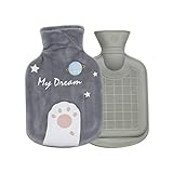 Cute Cat Rubber Hot Water Bottle with Plush Fleece Cover, Hand Feet Belly Warmer