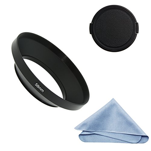 SIOTI Camera Wide Angle Metal Lens Hood with Cleaning Cloth and Lens Cap