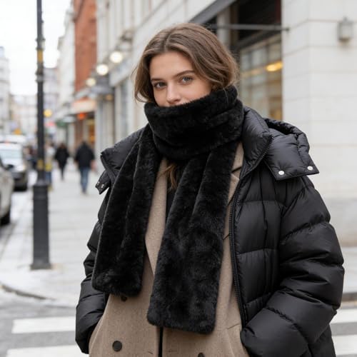 Bufanda de pelo sintético con bolsillo oculto antirrobo para invierno 4