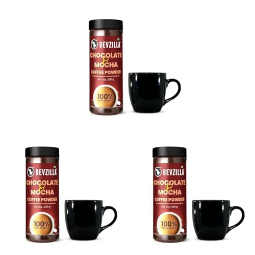 Image of Bevzilla 200 Gram Choclate & Mocha(Choco-Mocha) Instant Coffee Powder with a Coffee Mug |Make 100 Cups|Perfact for Espresso, Latte & Cappuccino | EnjoyHot & Cold Brews (Pack of 3)