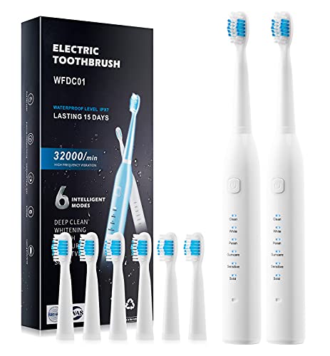 2pcs Electric Toothbrush, Adult Rechargeable Toothbrush, 6 Optional Modes and 2-Minute Built-in Timer, Waterproof Function, USB Fast Charging