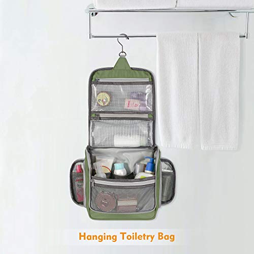 Gonex Hanging Toiletry Bag, Travel Organizer Bag for Makeup and Toiletries, Men and Women Green