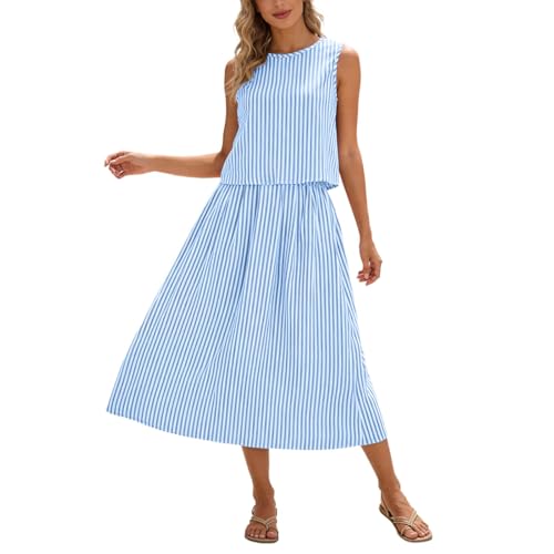 Ensemble deux pièces décontracté jupe et débardeur rayé style bohème chic