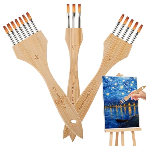 Pinceles de Artistas Profesionales: Juego de Acuarela de acrílico de 3 Piezas con cerdas de Mezcla de Lana de Nylon Asas de Madera Lisas para Control de Texturas en proyectos