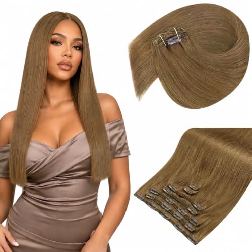 Sunny Hair Clip in Hair Extensions Real Human Hair Light Ash Brown 24 Inch