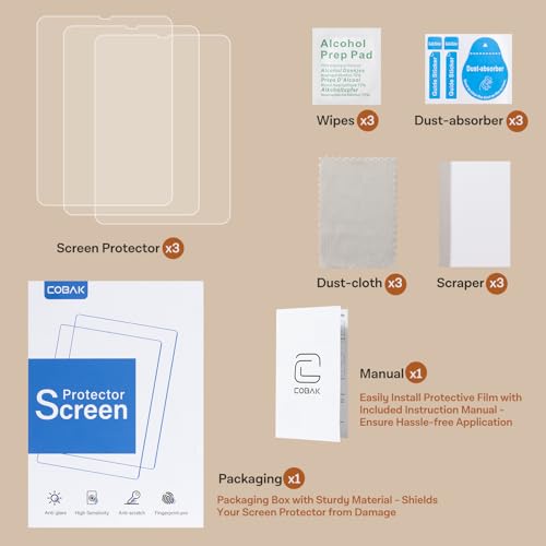 Image of CoBak 3 Pack HD Screen Protector for 7 inch Kindle Paperwhite 12th Gen 2024 & Kindle Colorsoft Signature Edition, Kobo Aura 2 - High Clarity, Fingerprint Resistant - PET Film
