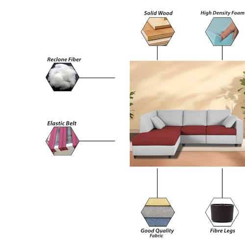 Image of Florian LHS 4 Seater L Shape Sofa Set for Living Room (Maroon Grey Fabric) Premium Fabric Sofa