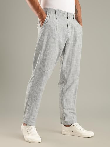 Image of Thomas Scott Men's | Stripes Printed | Premium Linen Blend | Slim Fit | Casual | Chinos | Trouser for Mens