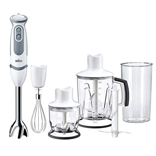 Braun MQ5245WH Minipimer con 5 ANNI DI ASSISTENZA, Frullatore ad immersione, 1000W, 4 accessori, 21 velocità di lavorazione, antischizzo, bianco/grigio