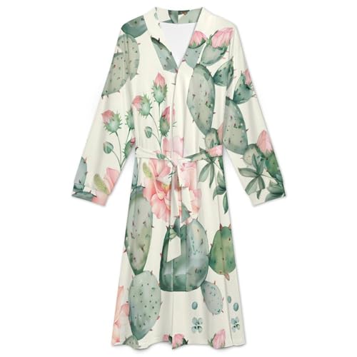 Cactus And Flowers Soft Robe Long Sleeve Bathrobes V Neck Sleepwear Spa Robes with Belt Men Woman3