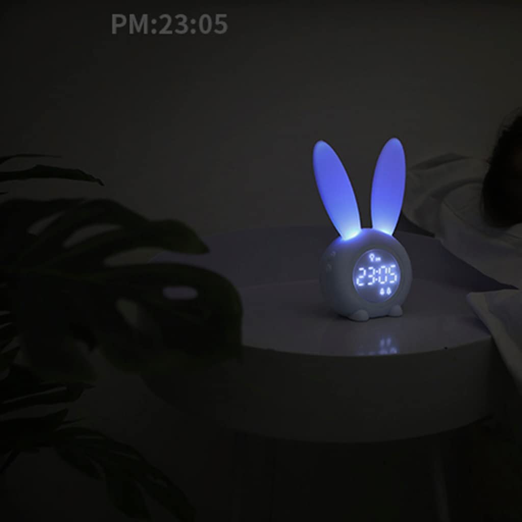 Budzik Budzik dzieci z nocnym światłem, Usb. Ładowanie inteligentnego czujnika, tryb drzemki, budzik ucha królika dla chłopców dziewcząt Przypomnienie czasowe (Color : Blue)
