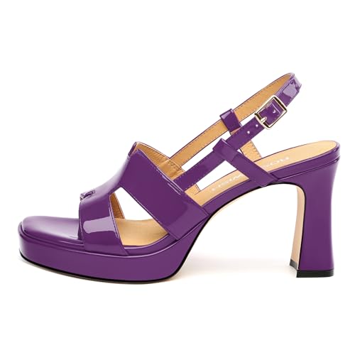 Image of ROSERWISH Heels for Women Chunky Block Platform High Heels Square Open Toe Strappy Heel Sandals Wedding Party Prom Fashion Slingback Dress Pump Sandals Shoes