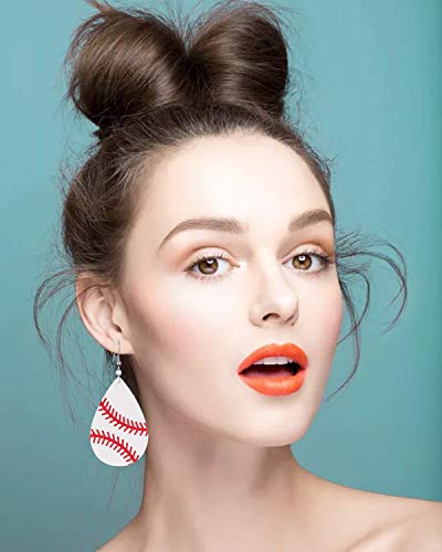 Baseball Leather Earrings For Women Lightweight Faux Leather Earrings Teardrop Ball Leather Dangle Earrings 8 Pairs #TOP1
