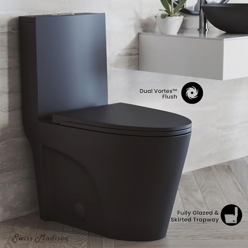 Image of St. Tropez One Piece Elongated Toilet Dual Vortex Flush 1.1 /1.6 gpf with 10 inch Rough-In, Matte Black